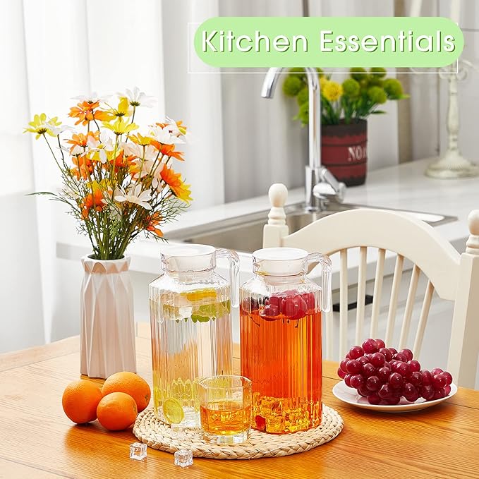Panitay 2 Pcs 68 Ounces Plastic Pitcher with Lid Clear Acrylic Refrigerator Safe Pitcher Shatter Proof Juice Containers with Lids for Water Milk Sangria Lemonade Cold Drinks - Image 7