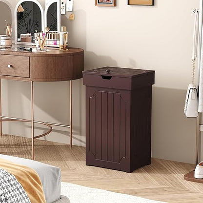 Function Home Trash Can Cabinet, 13 Gallon Kitchen Garbage Can, Wood Recycling Trash Bin, Freestanding Dog Proof Trash Can, Farmhouse Trash Cabinet with Lid for Home Kitchen Bathroom, Coffee - Image 9
