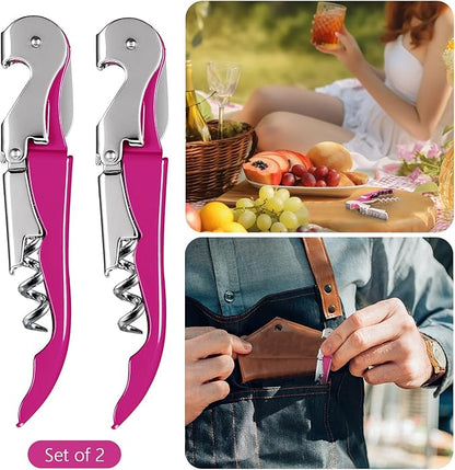 HYZ 2-Pack Wine Opener Waiter Corkscrew, Professional Wine Key for Servers, Bartender with Foil Cutter, Manual Wine Bottle Opener Double Hinged (Fuchsia) - Image 7
