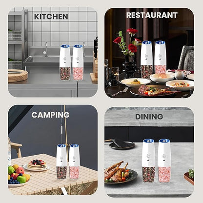 Rechargeable Salt And Pepper Grinder Set with LED Light, Automatic Electric Gravity Salt And Pepper Shakers Set, No Battery Needed, Adjustable Roughness, 2 Pack (White) - Image 7