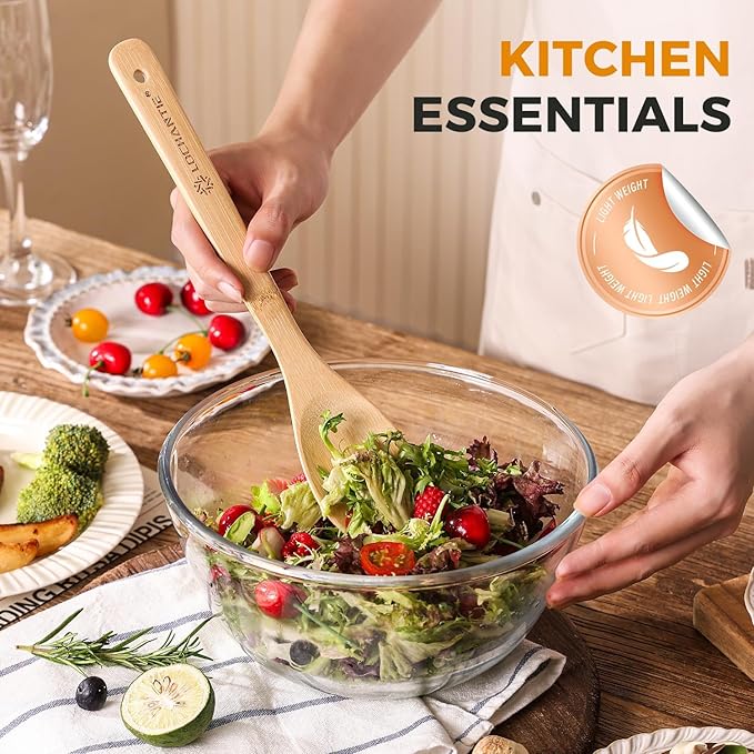 Wooden Spoons for Cooking Bamboo Utensils Set (6 Pieces) - Essential Tools Wooden Spoons & Spatula for Everyday Stirring, Mixing, Flipping & Serving, Gentle on Nonstick Cookware - Image 2