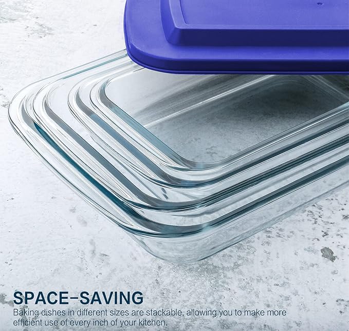8-Piece Glass Baking Dish Set with Plastic lids,Rectangular Glass Bakeware Set with Lids, Baking Pans for Lasagna, Leftovers, Cooking, Kitchen, Freezer-to-Oven and Dishwasher, Blue - Image 3