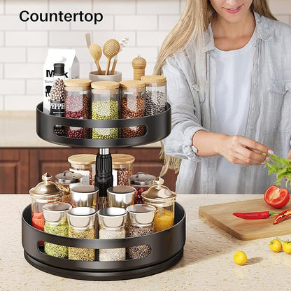 Lazy Susan Organizer Spice Rack - 2 Tier Height Adjustable Spice Organization for Cabinet, Metal Seasoning Organizer Lazy Turntable Spice Organizer for Table Top Pantry Kitchen Storage (10 inch) - Image 8