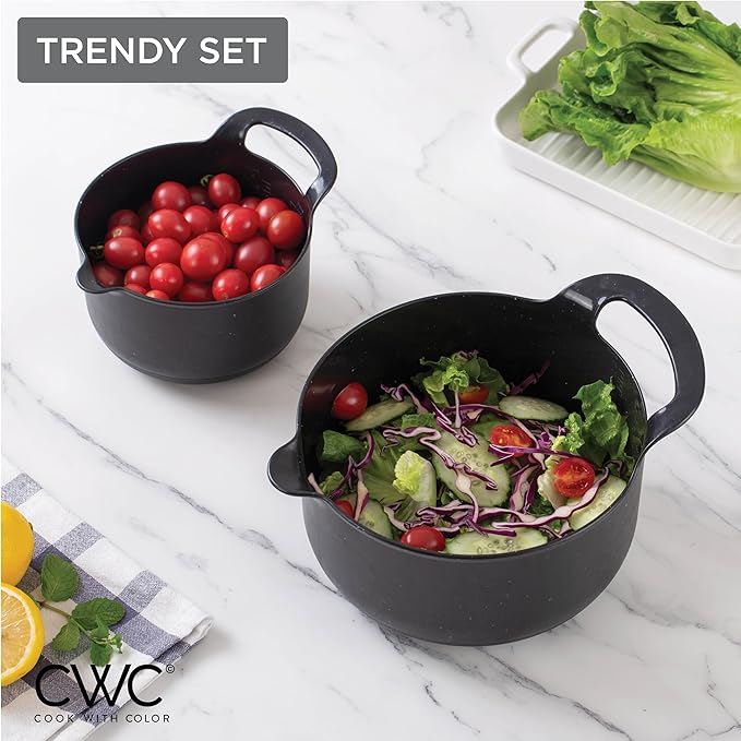COOK WITH COLOR Nesting Plastic Mixing Bowl Set with Pour Spouts and Handles, Black Speckled, 4 Piece Non-Slip - Image 7