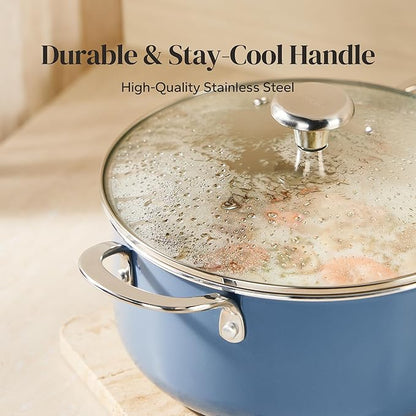 Redchef Ceramic Stock Pot, Induction Cooking Pot with Glass Lid for Soup, 5Qt Stockpot Nonstick Soup Pot, Even Heating, Stay-Cool Handles,Fits All Stoves, Oven/Dishwasher Safe, PFAS Free (Blue) - Image 3