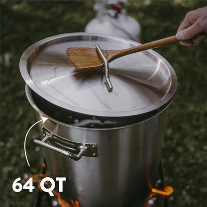 GasOne Stainless Steel Stockpot with Basket – 64qt Stock Pot with Lid and Reinforced Bottom – Heavy-Duty Cooking Pot for Deep Frying, Turkey Frying, Beer Brewing, Soup, Seafood Boil – Satin Finish - Image 4