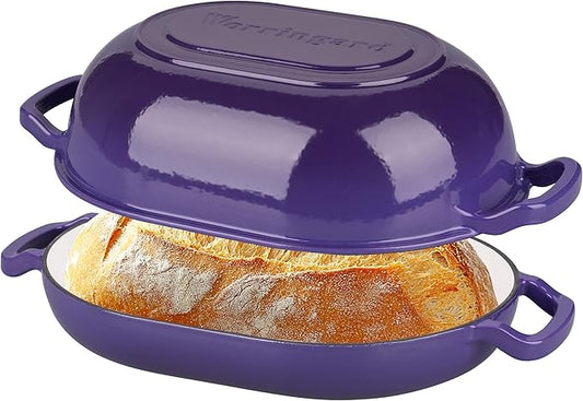 VORRINGARD Enameled Cast Iron Sourdough Bread Oven, Dutch Oven, Loaf Cast Iron Bread Pan for Homemade Bread Baking, Meatloaf Pan with Lid, 7QT, Purple by Unknown
