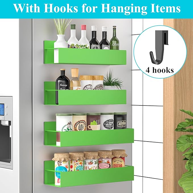 HuggieGems 4 Pack Magnetic Spice Storage Rack Organizer for Refrigerator and Oven, Green Fridge Organizers and Storage - Image 2