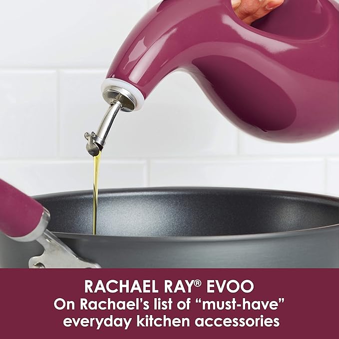 Rachael Ray Solid Glaze Ceramics EVOO Olive Oil Bottle Dispenser with Spout - 24 Ounce , Red - Image 4