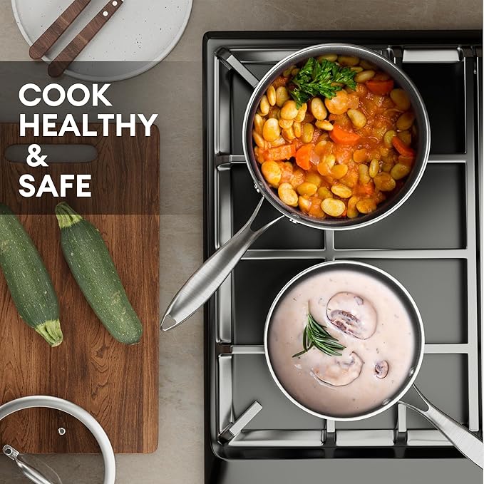 COOKER KING 1.5 Quart Stainless Steel Saucepan, Nonstick Sauce Pan, Ceramic Suce Pot with Tempered Glass Lid, Induction Pot Compatible with All Cooktops, Dishwasher & Oven Safe(PFAS/PFOA/PTFE Free) - Image 2