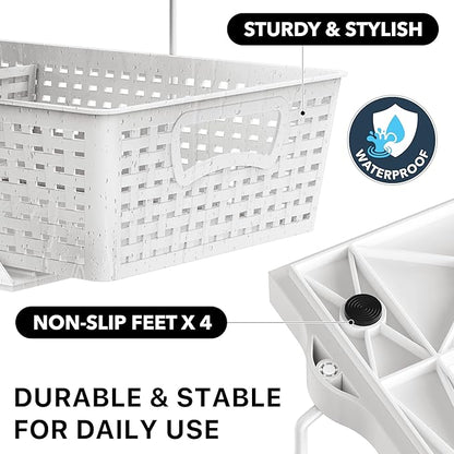 Simple Houseware 2 Tier Bathroom Organizer Tray Pull-Out Sliding Drawer, Under Sink Storage, White - Image 5