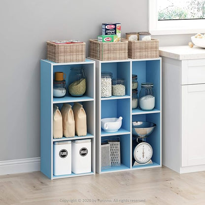 Furinno LUDER Book Shelf, 3-Cube Bookshelf, Bookcase with Open Shelves, 9.3 x 12 x 31.5, Easy Assembly, for Living Room, Bedroom, Home Office, White/Light Blue - Image 2