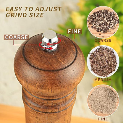 Haomacro Pepper Grinder, Wood Salt and Pepper Mills Set, Classic Manual Spice Grinder Refillable Salt Mill Sets with Acrylic Visible Window Adjustable Ceramic Grinding Rotor 8 inch 2 Pack - Image 6