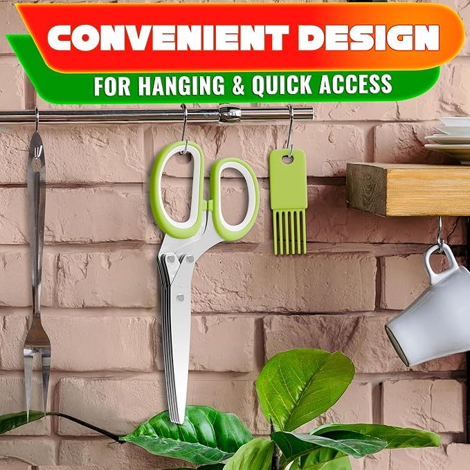 Herb Scissors with 5 Blades and Cover – Stainless Steel Herb Cutter with Ergonomic Handle and Cleaning Brush, Dishwasher Safe Design – 5x Faster Cutting of Cilantro, Parsley, Green Onion & Fresh Herbs - Image 8