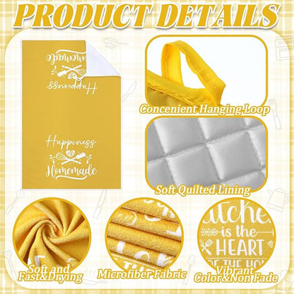 Sratte 6 Pcs Kitchen Decor Accessories Set Farmhouse Towels Pot Holders Oven Mitts Set 2 Dish Towels 2 Potholders 2 Cooking Mittens Oven Glove for Christmas Baking Cooking Supply(Yellow,Kitchen) - Image 6