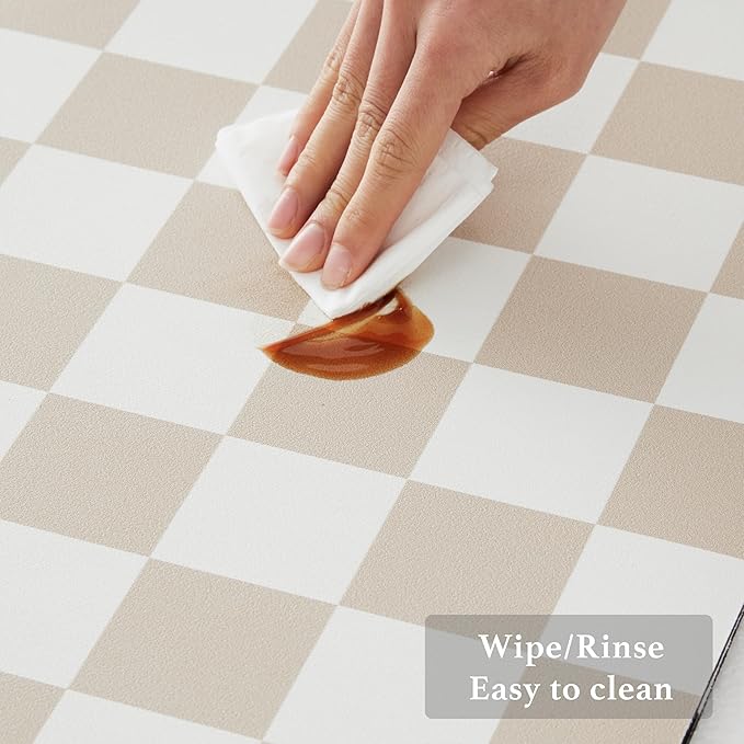 Ohocut Checkered Dish Drying Mat for Kitchen Counter, Coffee Bar Station Accessories, Retro Cute Aesthetic Modern Absorbent Drainer Mat Kitchen Drying Mat Easy Clean, Beige 12" x 19" - Image 5