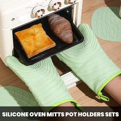 4 Pieces Oven Mitts and Pot Holders of Macaron Color Thickened Non-Slip Silicone Kitchen Gloves, Heat Resistant up to 500F, Essential for Kitchen Baking(makal-lv) - Image 6
