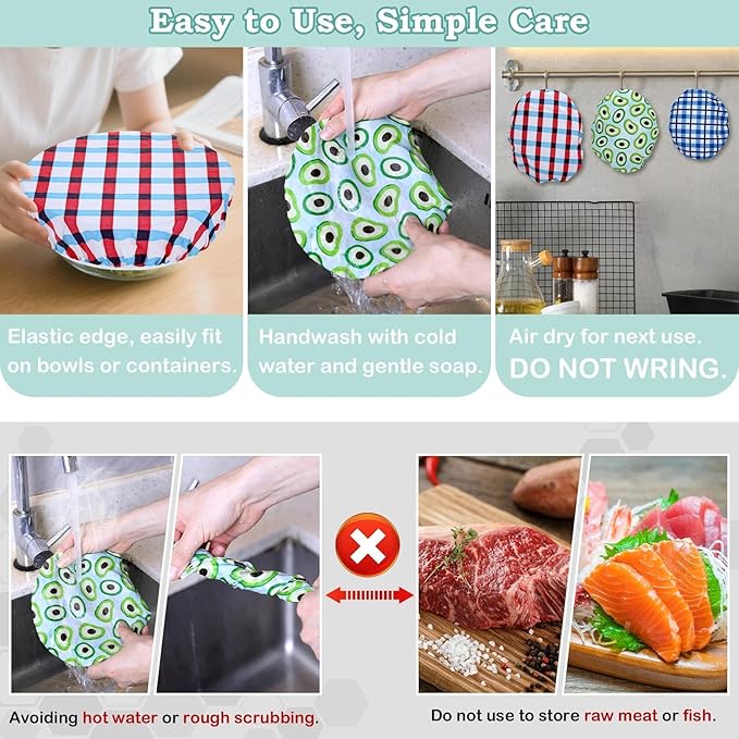 5-Size Reusable Beeswax Bowl Covers for Bread Proofing, Cotton Cloth Flexible Beeswax Wraps for Food Storage(Fruit Grid) - Image 6