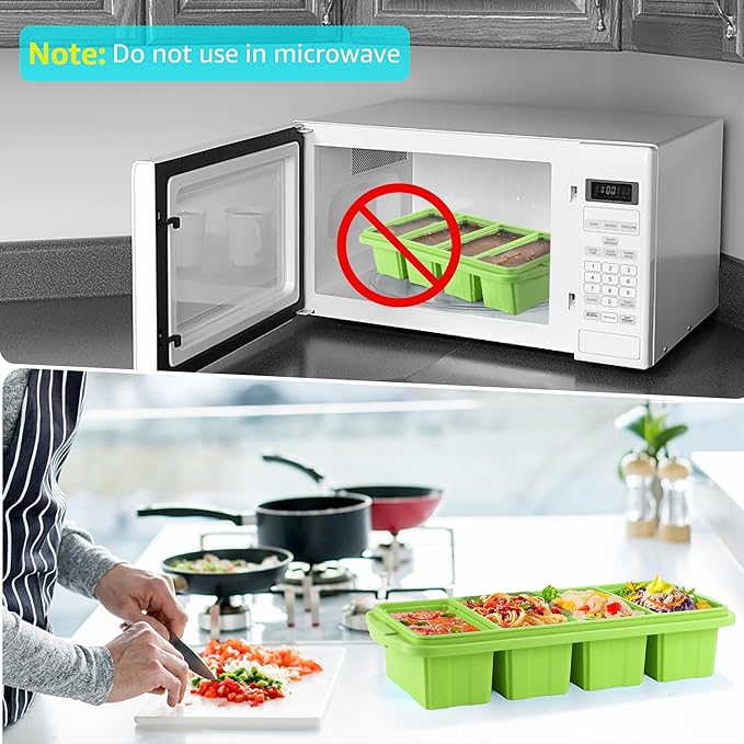 Ztomine Silicone Freezer Tray With Lid - Silicone Freezer Food Molds- Large Ice Cube Tray,Silicone Freezer Container,Freeze & Store Soup, Sauce, Broth,Leftovers - Makes 4 Perfect 1 Cup - Image 6