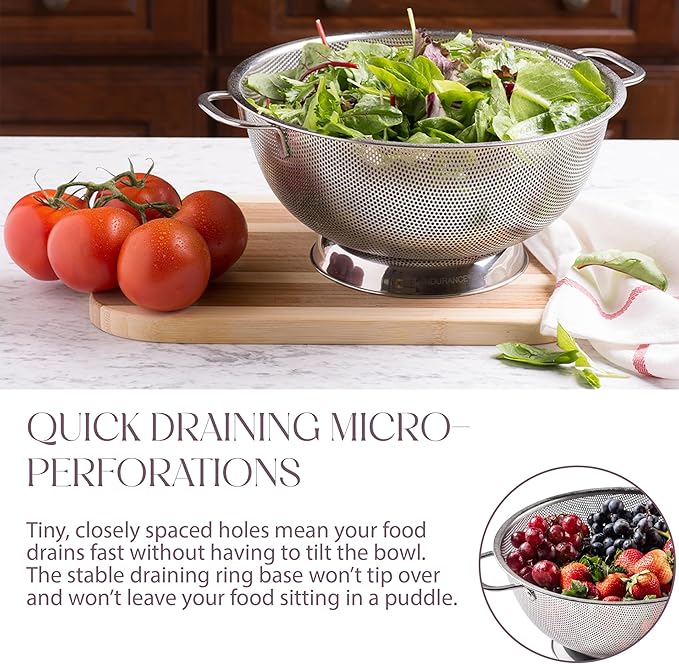 Bellemain Micro-perforated Stainless Steel Colander-Dishwasher Safe (3 QT and 5 QT) - Image 2