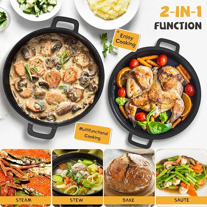 Advanced Cast Iron Dutch Oven for Baking, With Banneton Bread Proofing Basket & Baking Supplies, 5QT Multi-Functional Dutch Oven Pot with Lid, Cast Iron Bread Pan, Black - Image 5
