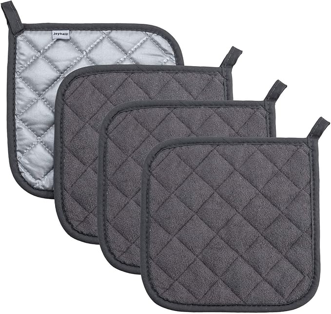 Joyhalo 4 Pack Pot Holders for Kitchen Clearance, Hot Pads for Kitchen, Countertops, Oven Pot Holders Bulk, Potholders Sets for Kitchens Heat Resistant, Grey by Joyhalo