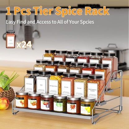 BOIVSHI 4 Tier Spice Rack for Cabinet, Spice Rack Organizer, Depth Adjustable Spice Organizer for Countertop, Cupboard, Pantry, Seasoning Shelf, Metal, Gray (1 Pack) - Image 5