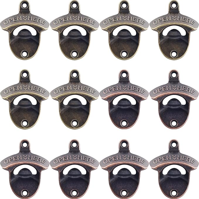 12 PCS Beer Bottle Opener Wall Mount, Post Mount Bottle Cap Openers Bulk, Old Time Table Mount Beer Top Opener for Home Hotel Pation