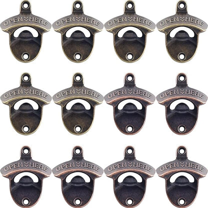 12 PCS Beer Bottle Opener Wall Mount, Post Mount Bottle Cap Openers Bulk, Old Time Table Mount Beer Top Opener for Home Hotel Pation