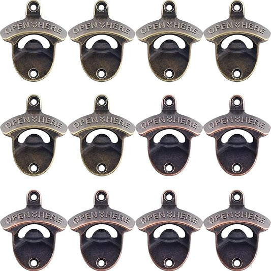 12 PCS Beer Bottle Opener Wall Mount, Post Mount Bottle Cap Openers Bulk, Old Time Table Mount Beer Top Opener for Home Hotel Pation