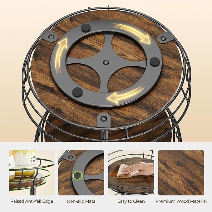LAMU 10'' Lazy Susan Turntable Organizer, 3 Tier Round Rotating Spice Rack Organization for Kitchen Cabinet and Countertop, Wooden Lazy Susan for Table Top, Pantry, Bathroom, Vanity, Home Decor - Image 5