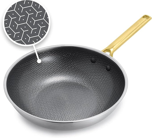 GreenPan Hybrid 11” Nonstick Stainless Steel Wok Pan, APEX Tri-Ply Thermobond PFAS-Free Ceramic Skillet, Induction & All Cooktop Compatible, Oven Temp to 850°F, Dishwasher Safe, Gold