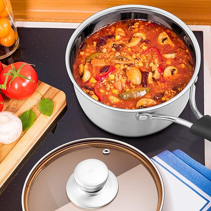 Herogo 1 Quart & 2 Quart Saucepan Set with Lid, 18/10 Stainless Steel Sauce Pan Pot, 2Qt 1Qt Saucepan for Home Kitchen Restaurant, Dishwasher Safe - Image 6