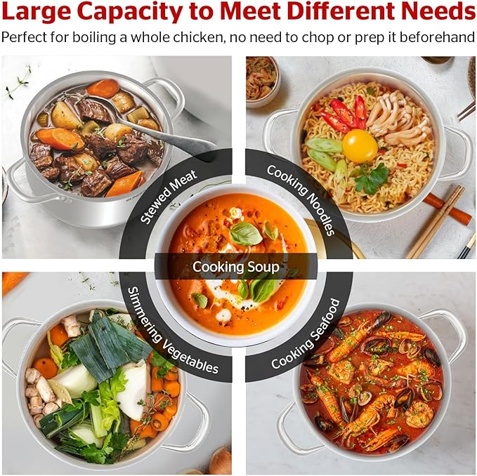 SUNHOUSE Stainless Steel Stock Pot - 16 Quart Heavy-Duty Induction Cooking Pot with Visible Lid for Pasta, Soup, Spaghetti - Nonstick Thick-Bottom Deep Stockpot for Canning, Boiling, and Simmering - Image 5