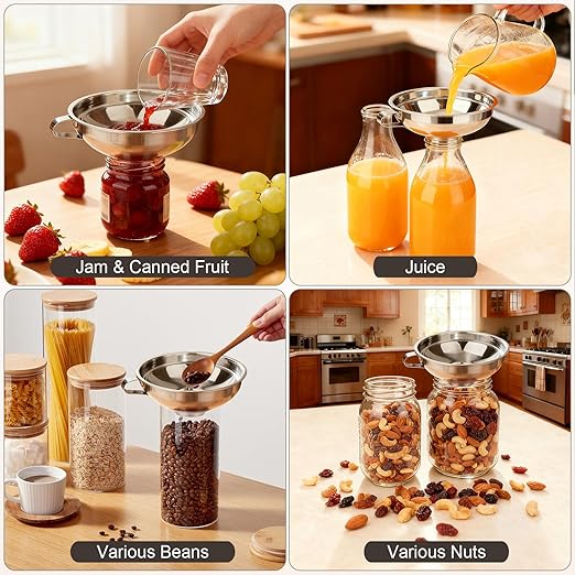 Canning Funnel with Strainer, Wide Mouth Canning Funnels for Filling Wide and Regular Mason Jars, Food Grade Stainless Steel Canning Funnels for Kitchen Use, 3 Pack (Small and Large) - Image 2