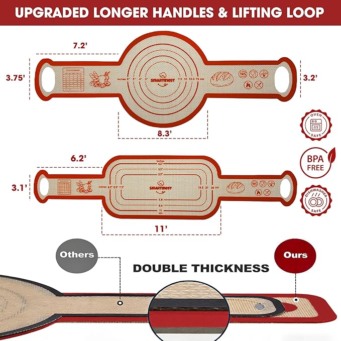 Sourdough Silicone Bread Sling for Dutch Oven, 2PCS Non-Stick Reusable Baking Mat with Long Handles, Essentials Bread Making Supplies for Dough Transfer and Loaf Pan Lifter Liner, Set Of Oval & Round - Image 4