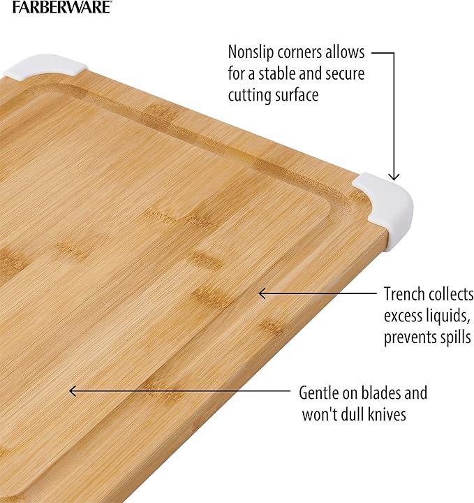 Farberware Nonslip Bamboo Cutting Board with Juice Groove, 11x14 Inch, White - Image 4