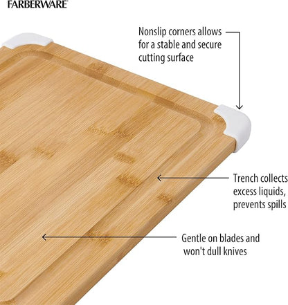 Farberware Nonslip Bamboo Cutting Board with Juice Groove, 11x14 Inch, White - Image 4