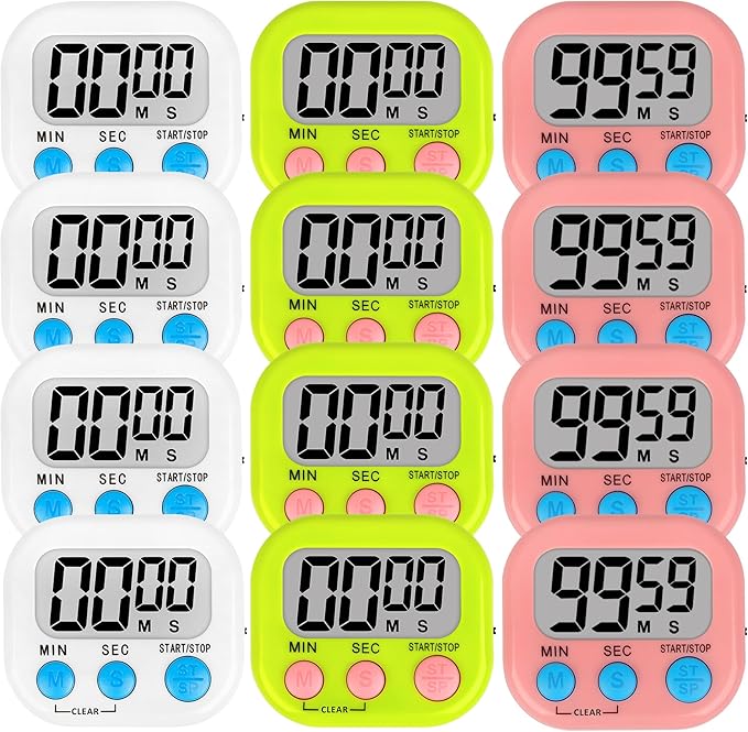 ZILLEEN 12 Pack Kitchen Timers for Cooking Digital Classroom Timers for Kids Teachers White Green Pink by ZILLEEN