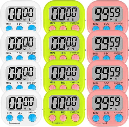 ZILLEEN 12 Pack Kitchen Timers for Cooking Digital Classroom Timers for Kids Teachers White Green Pink by ZILLEEN