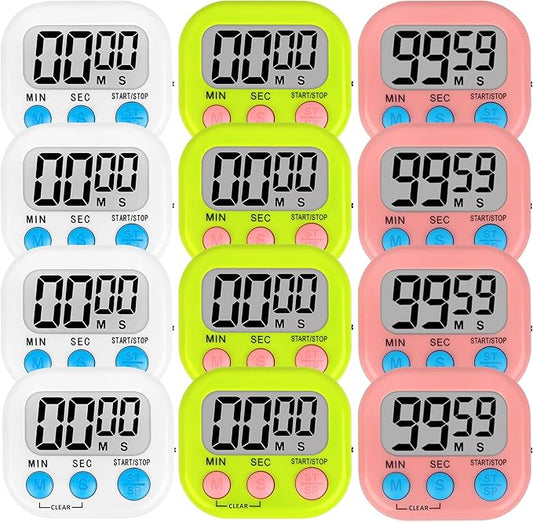 ZILLEEN 12 Pack Kitchen Timers for Cooking Digital Classroom Timers for Kids Teachers White Green Pink by ZILLEEN