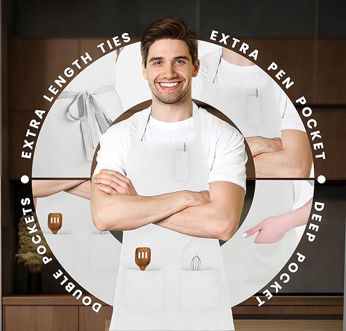 Avalon Kitchen Aprons for Men - 100% Polyester Chef Apron Women with Extra Long Ties - Cooking Aprons for Women & Mens Apron - Image 4
