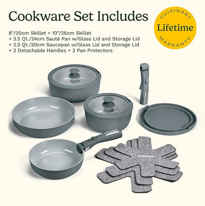 Cuisinart 13-Pc, ClickSmart Nonstick Detachable Handle Ceramic Cookware, Pots and Pans Set, Stackable Space-Saving Design, Compatible with All Stovetops, Induction & Oven Safe, PURELYCERAMIC - Image 10