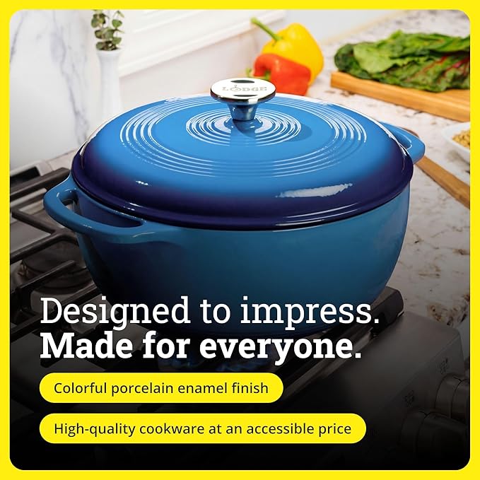 Lodge Essential Enamel Cast Iron Dutch Oven - Perfect for Bread Baking, Braising, Marinating & Slow Cooking - Features Moisture-Sealing Lid & Dual Handles - Kitchen Essentials - 6 Quarts - Caribbean Blue - Image 6