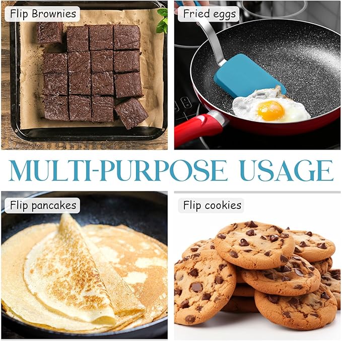 Silicone Cookie Spatula Turner 2 Pack Mini Brownie Spatula Flexible Kitchen Small Silicone Turner for Nonstick Cookware Heat Resistant No Scratch Flipper for Egg Pancake(Light Blue) - Image 6