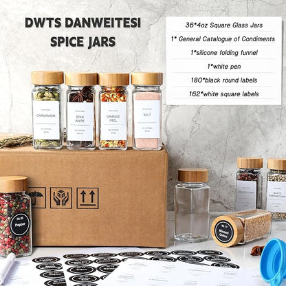 DWTS DANWEITESI 36 Pcs Glass Spice Jars - 4oz With Bamboo Lids, Empty Bottles With Labels, Kitchen Spice Jars With Shaker Lids - Image 4