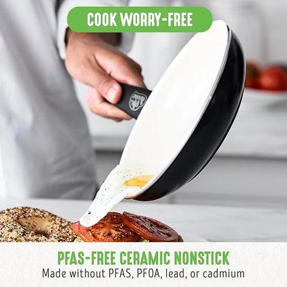 GreenLife Non Stick Fry Pan Set (7" & 10"), Non-Toxic PFAS-Free Ceramic Skillets, Dishwasher & Oven Safe, Egg Omelet Frying Pans, Stay- Cool Handles, Kitchen Home Cooking Essentials, Black and Cream - Image 2