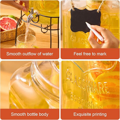 2 Gallon Glass Drink Dispensers for Parties, Beverage Dispenser with Stand, Fruit Infuser and Stainless Steel Spigot 100% Leakproof, Beverage Dispenser for Lemonade Sun Tea - Image 3