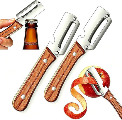 Vegetable Peeler 2 Pack, Multifunctional Stainless Steel Peeler with Wooden Handle and Bottle Opener - 2 in 1 Ultra Sharp Kitchen Tool for Fruit, Veggie, Carrot & Papaya by Unknown