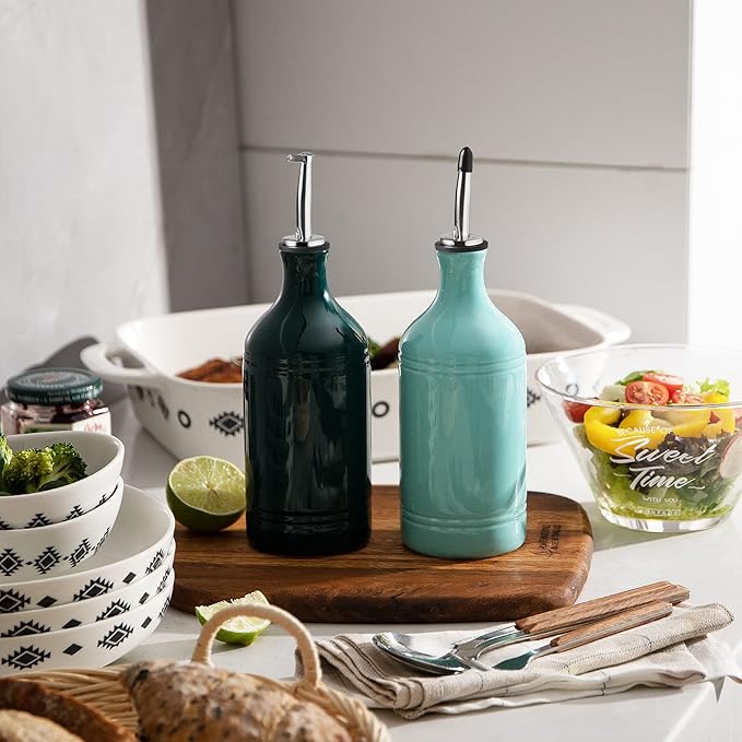 Sweejar Ceramic Olive Oil Dispenser Bottle, Opaque Oil Cruet Protects to Reduce Oxidation, Suitable for Storage Vinegar, Coffee Syrups & Other Liquids, Pack of 1, 15.5 Fl Oz(Jade) - Image 5